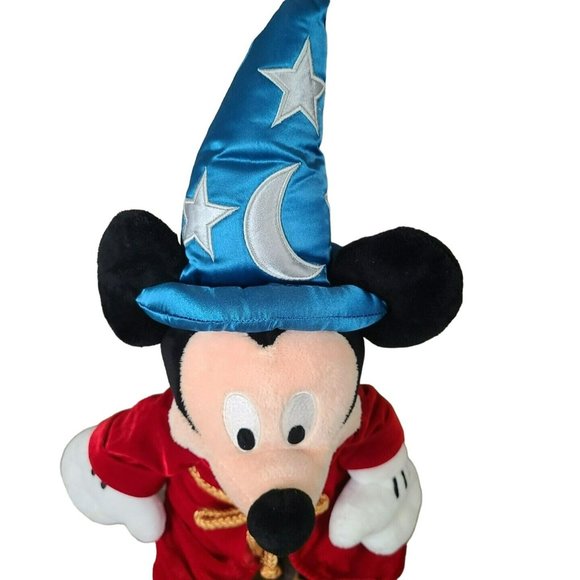 The Disney Store Sorcerer Mickey Mouse Plush Fantasia Blue Hat Red Cloak 22" Tal - Picture 2 of 11